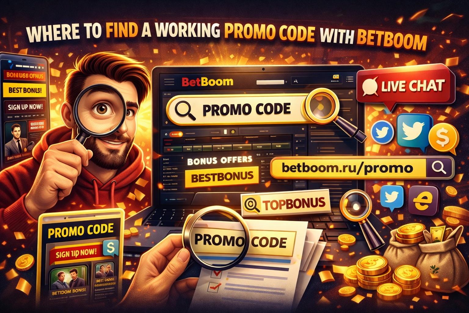 Где найти промокод: сайт Бет Бум, рассылки и официальные каналы конторы BetBoom